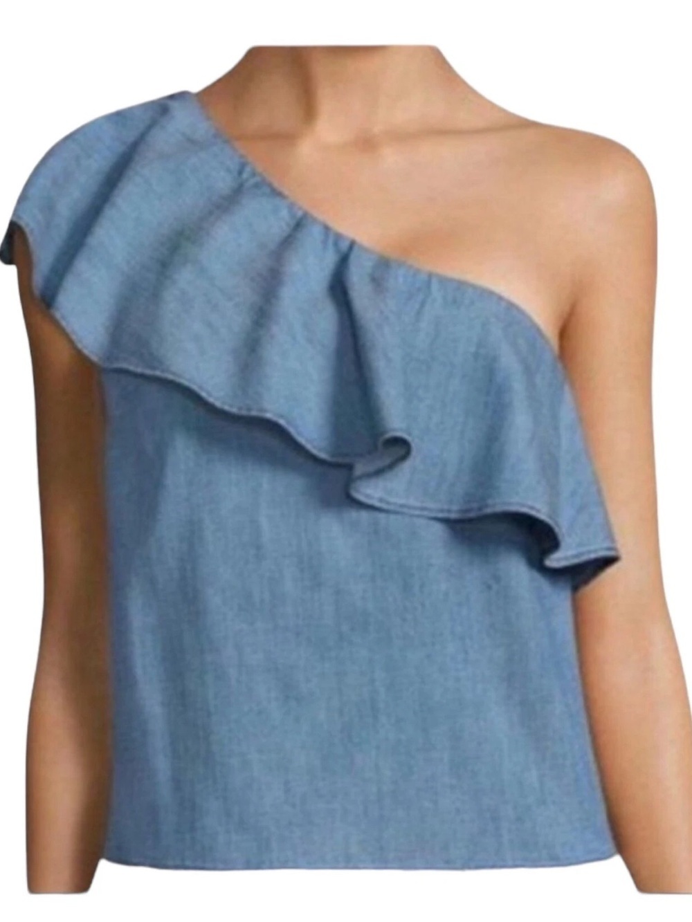 139. Alice + Olivia Light Blue One-Shoulder Ruffle Camisole Top